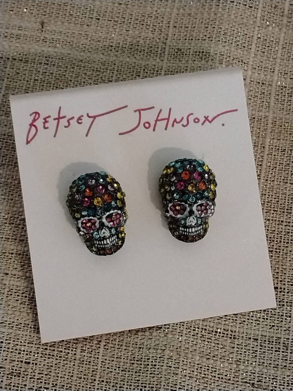 Betsey Johnson Multicolored Crystal Skull Stud Earrings